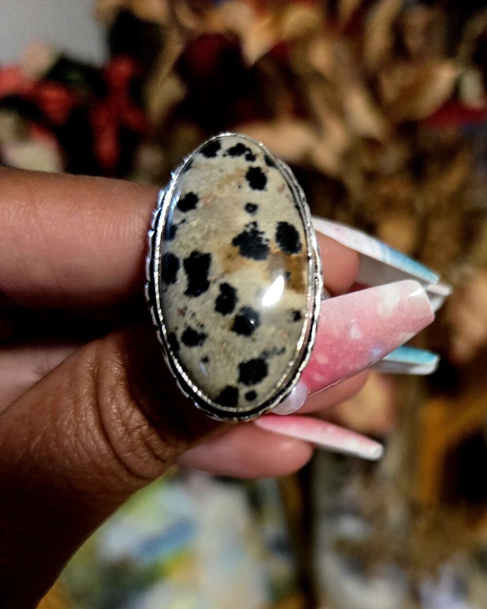 Nwob Eggshell Oval Large 925 Cocktail Ring Sz 9 Handmade In India